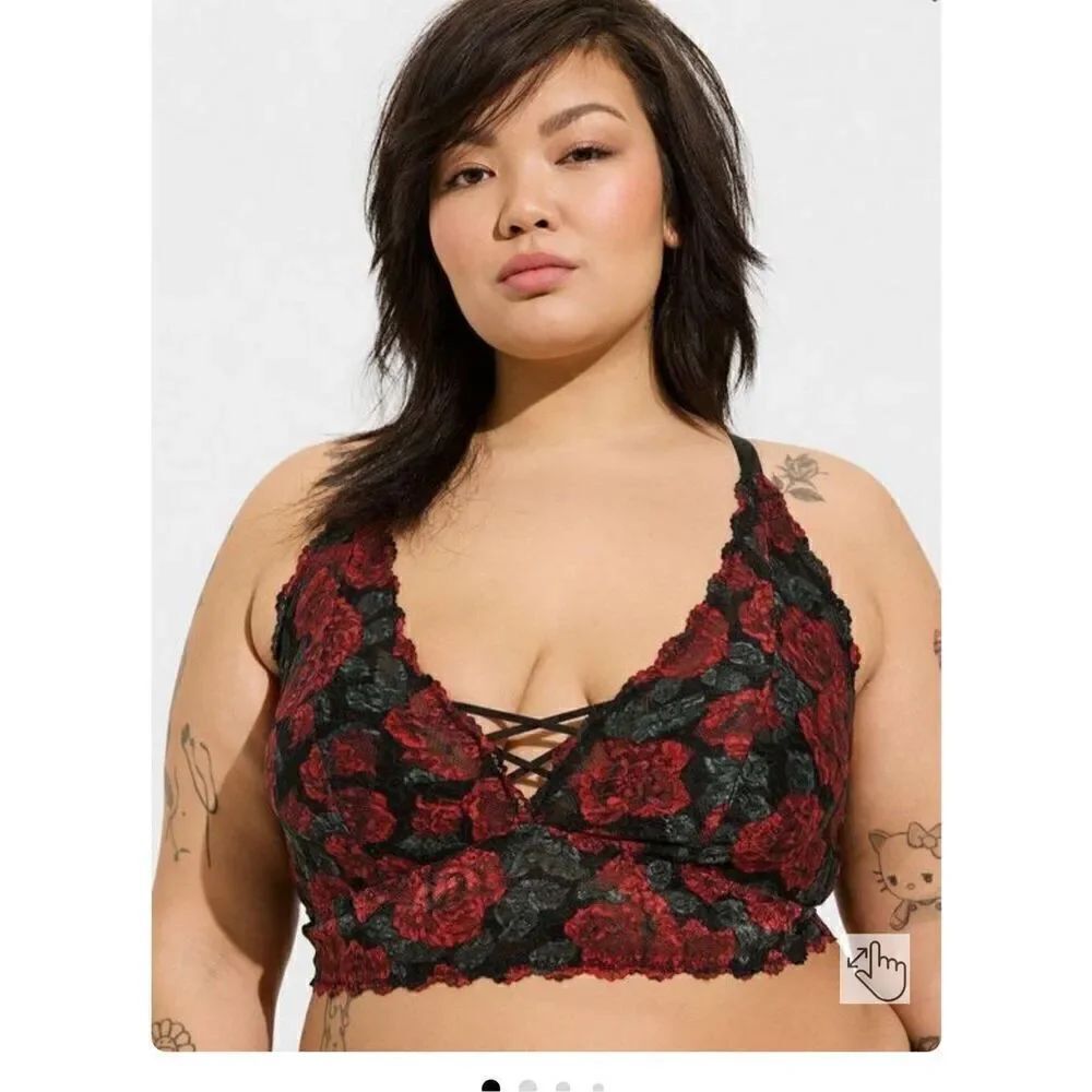 Torrid workout top/ sports bra longline lowimpact active roses/ 3 3xl lace nwt